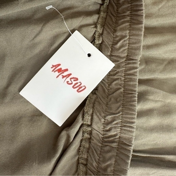 NWT Women Dress AMASOO Military Green Off The Shoulders Dress Rushed Maxi Dress - Picture 9 of 9